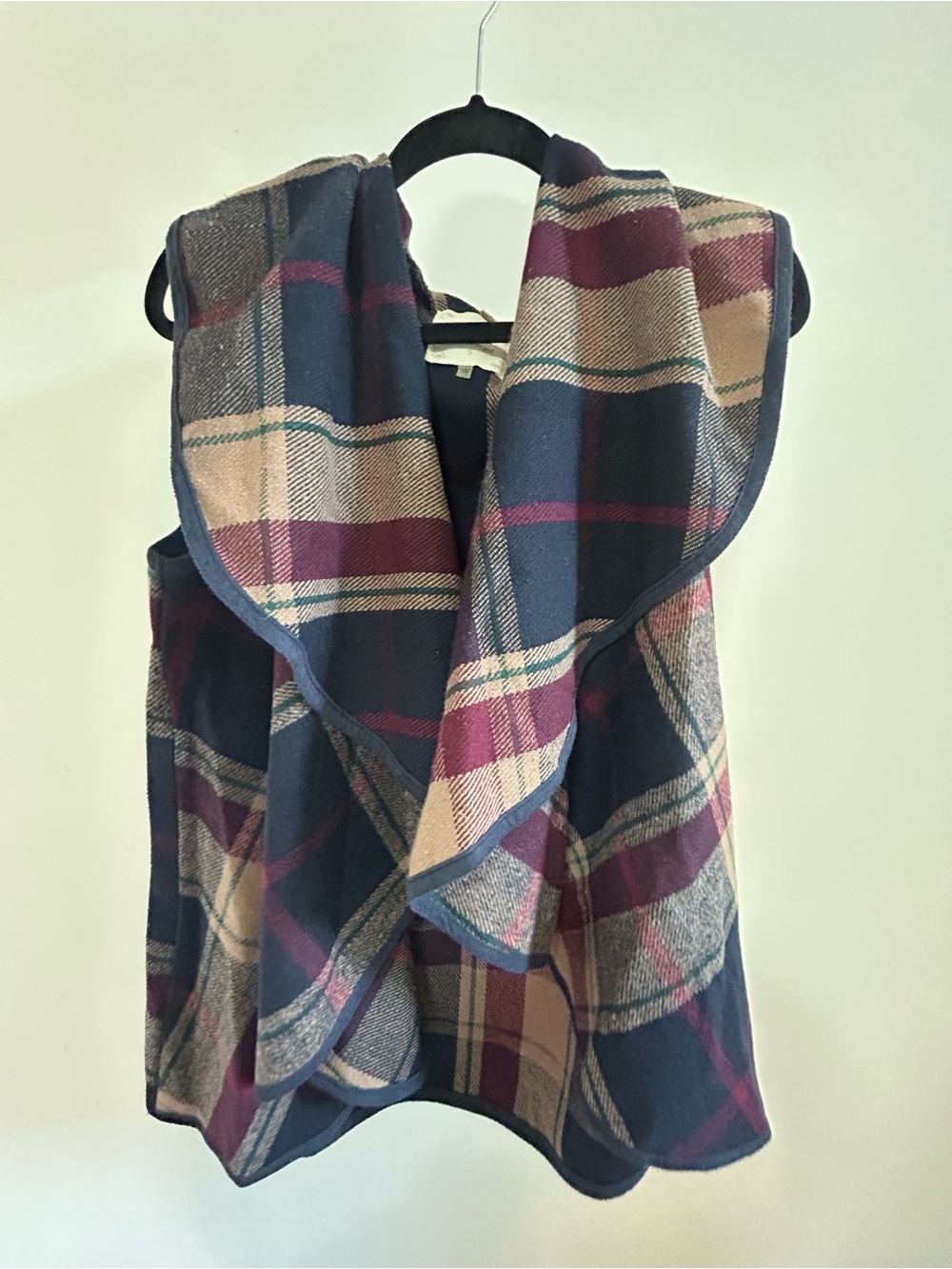 Altar'd State Plaid Throw Vest in Navy, Cream & Burgundy